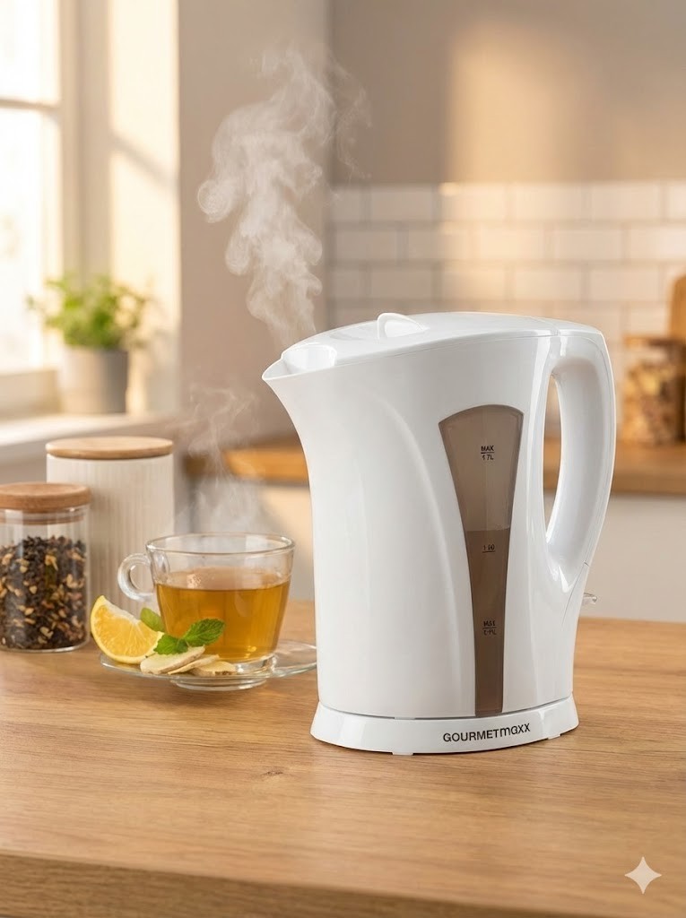 Gourmetmaxx Wasserkocher 1,7 L Weiß mit Wasserstandsanzeige Elektrogerät